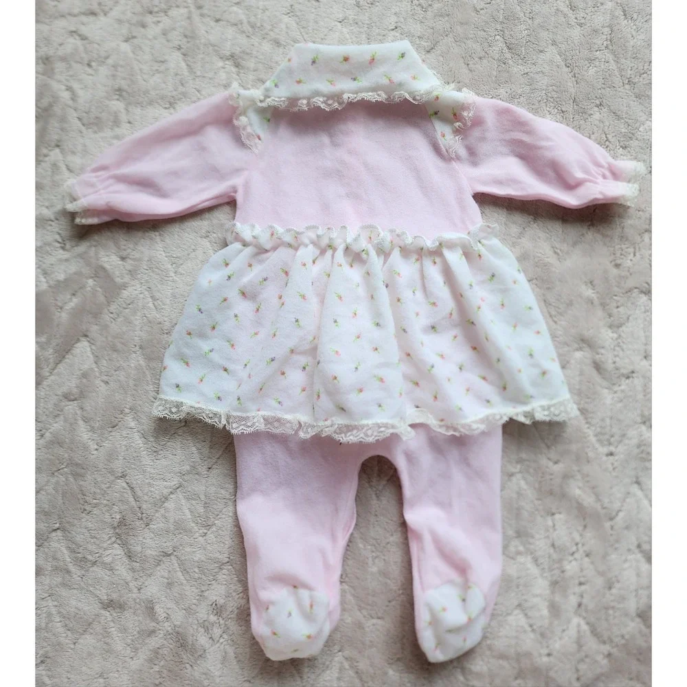 Lullaby Land Baby Girl Vintage Skirted One Piece Pink Floral Lace Size Small